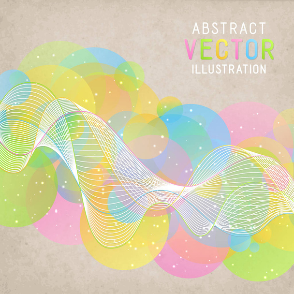 Universal Abstract Background With Colorful Circles and White Wave Lines of Pastel Colors. Composition on Stylized Sheet of Paper. - Vector, imagen
