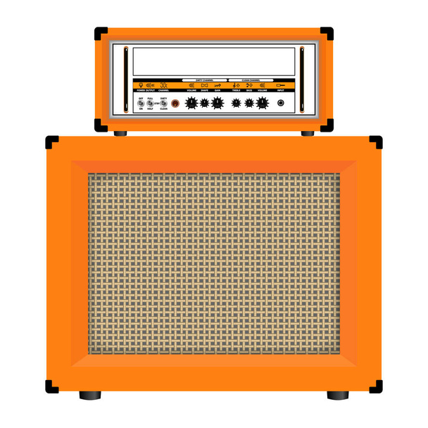 Realistic classic guitar amplifier with cabinet speaker, vector illustration - Vector, Image