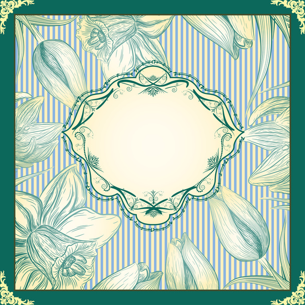 Retro floral background with calligraphic frame - Διάνυσμα, εικόνα