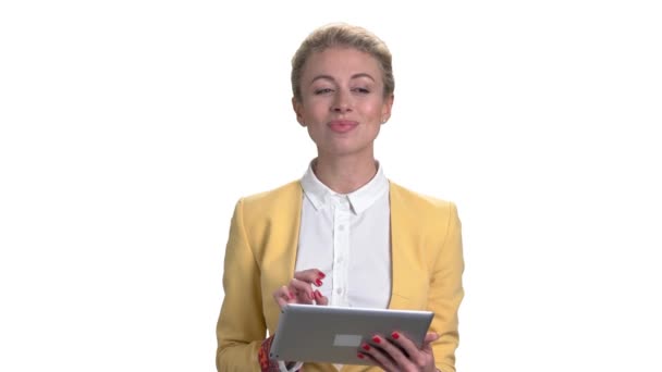 Portrait of smiling businesswoman with tablet. - Imágenes, Vídeo
