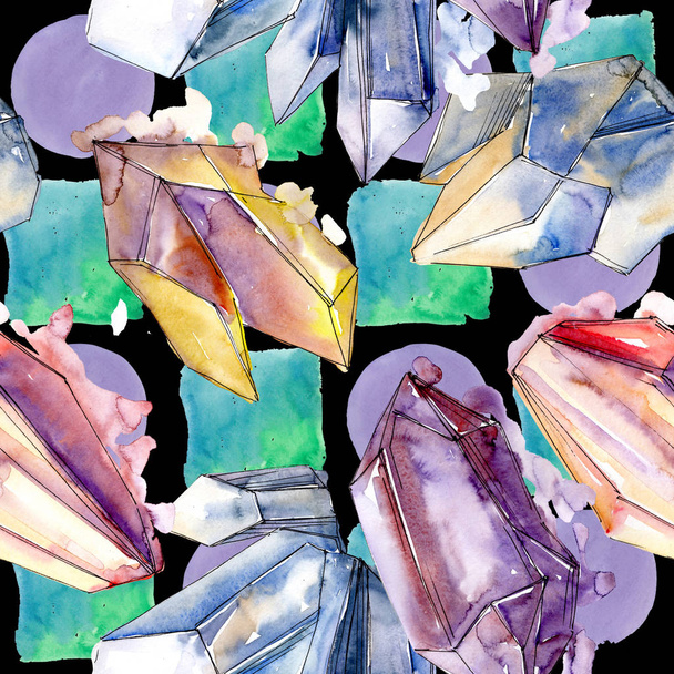 Colorful  diamond rock jewelry mineral. Seamless background pattern. Fabric wallpaper print texture. Geometric quartz polygon crystal stone mosaic shape amethyst gem. - Photo, Image