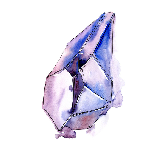 Purple diamond rock jewelry mineral. Isolated illustration element. Geometric quartz polygon crystal stone mosaic shape amethyst gem. - 写真・画像
