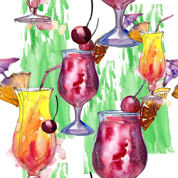 Party cocktail drink Bar. Varratmentes háttérben minta... Aquarelle koktél ital illusztráció, a háttér textúra, burkoló minta, keret vagy határ. - Fotó, kép
