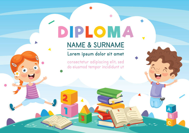 Εικονογράφηση φορέας Diploma παιδιά προσχολικής ηλικίας - Διάνυσμα, εικόνα