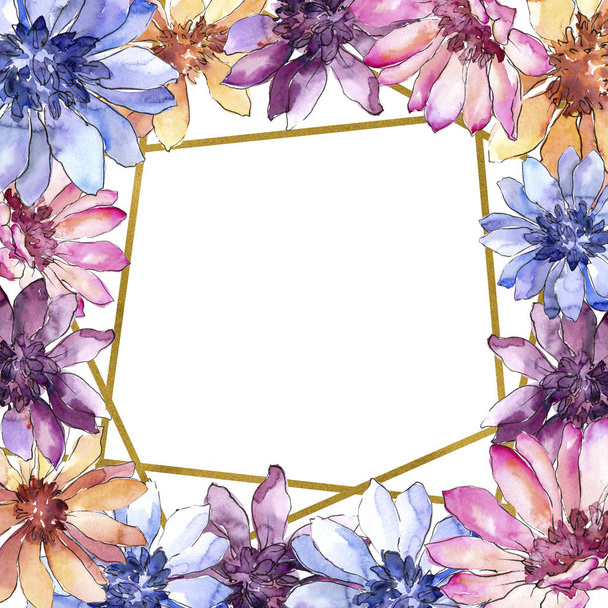 Πολύχρωμα λουλούδια Gerbera. Floral βοτανικό λουλούδι. Πλατεία στολίδι περίγραμμα πλαισίου. Ακουαρέλα wildflower για φόντο, υφή, μοτίβο περιτύλιγμα, πλαίσιο ή στα σύνορα. - Φωτογραφία, εικόνα