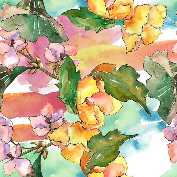 rosa und gelbe Gardania-Blume. Blütenbotanische Blume. nahtloses Hintergrundmuster. - Foto, Bild