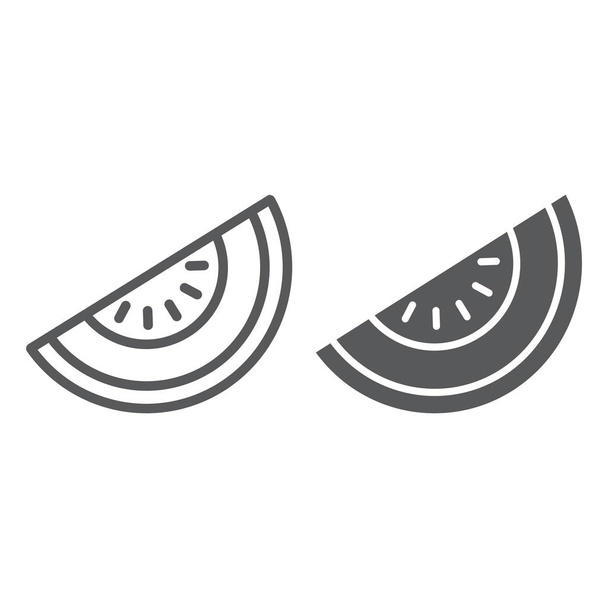Línea de melón y glifo icono, fruta y vitamina, signo de dieta, gráficos vectoriales, un patrón lineal sobre un fondo blanco, eps 10
. - Vector, Imagen