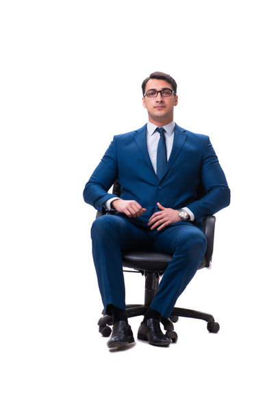 Biznesmen siedzi na krześle, na białym tle - Zdjęcie, obraz
