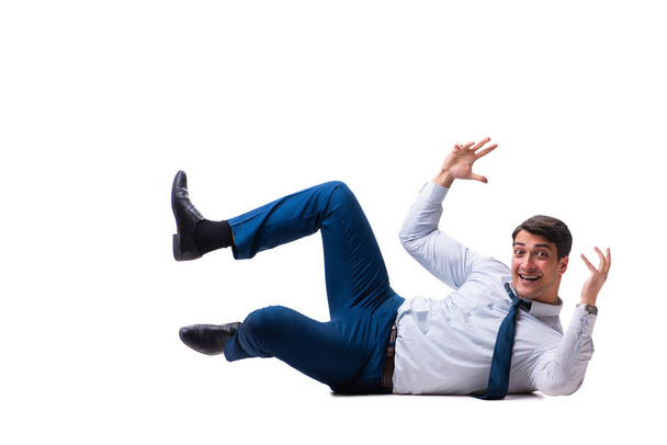 Empresario tirado en el suelo aislado en blanco
 - Foto, imagen
