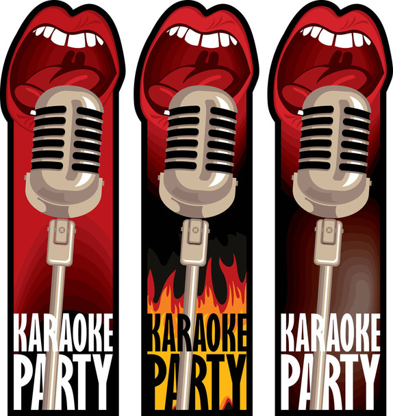 una serie di adesivi per una festa karaoke con un microfono e una bocca che canta
 - Vettoriali, immagini
