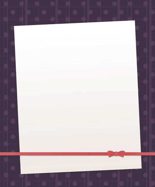 Note sheet on a dark purple background with vertical and horizontal stripes and round circles red pearl line bow vector retro - Vector, afbeelding