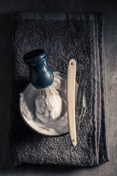 Antique shaving set with brush, razor, soap - Fotografie, Obrázek