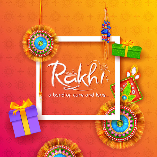 Ευχετήρια κάρτα με διακοσμητικό Rakhi για φόντο Raksha Bandhan - Διάνυσμα, εικόνα