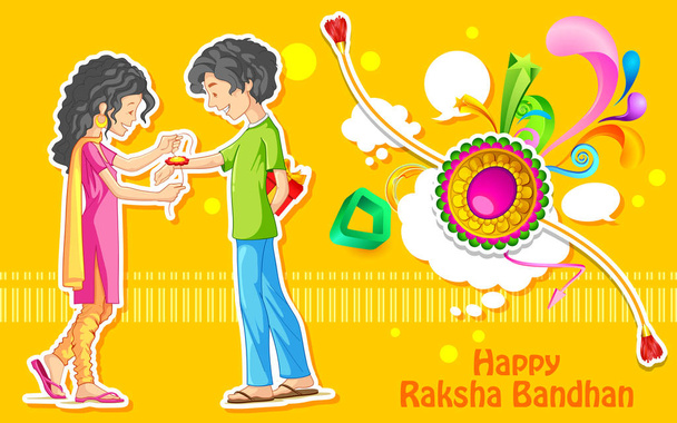 Брат и сестра связывают ракхи на индийском фестивале "Ракша Бандхан"
 - Вектор,изображение