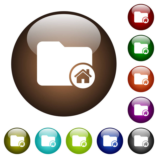 Home-Verzeichnis weiße Symbole auf runden farbigen Glasknöpfen - Vektor, Bild