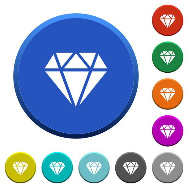 Diamond round color beveled buttons with smooth surfaces and flat white icons - Vecteur, image