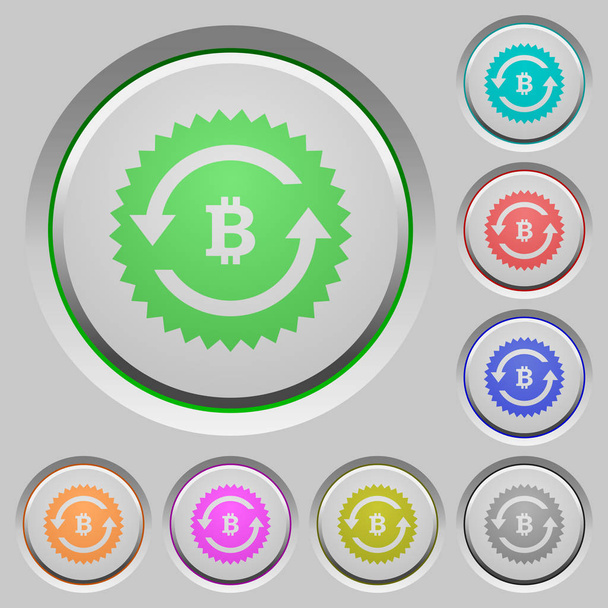 Bitcoin pay back guarantee sticker color icons on sunk push buttons - Vector, Image