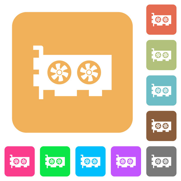 Iconos planos de la tarjeta de vídeo de ordenador en fondos cuadrados redondeados de colores vivos
. - Vector, imagen