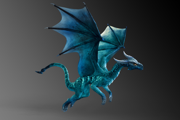 Fantasie Flying Blue Green Dragon illustratie - Foto, afbeelding