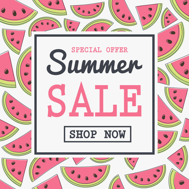 Summer Sale - poster with hand drawn watermelons. Vector. - Vektor, kép