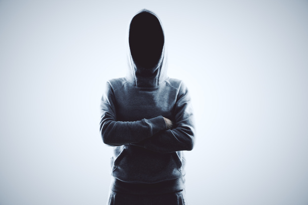 no face hacker with crossing hands at white background. 3D render - Photo, Image