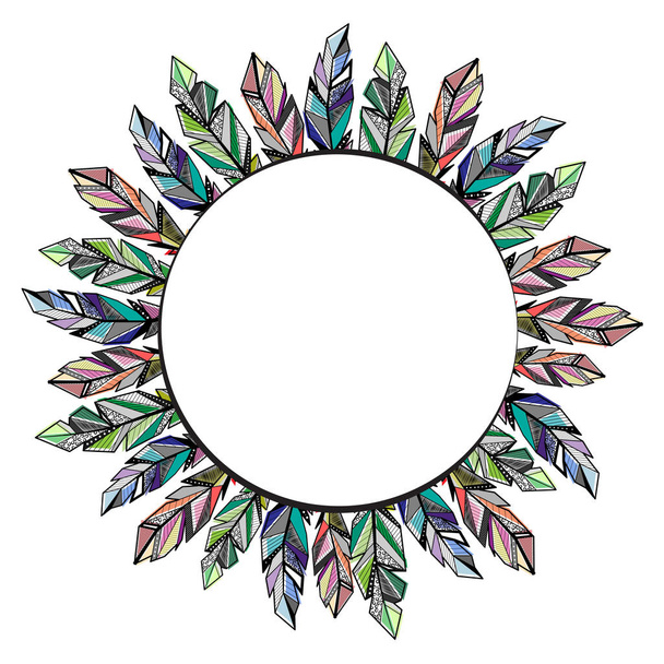 Feathers circle frame background - Vector, Image