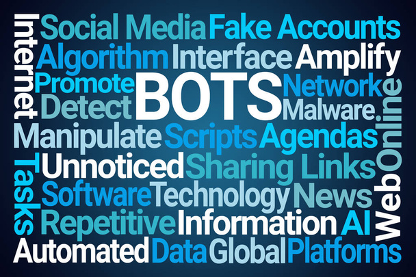 Nube de palabras de bots sobre fondo azul
 - Foto, Imagen