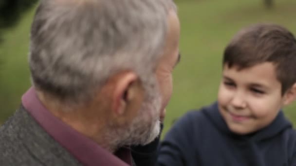 Grandson touches the beautiful beard of his grandfather - Footage, Video