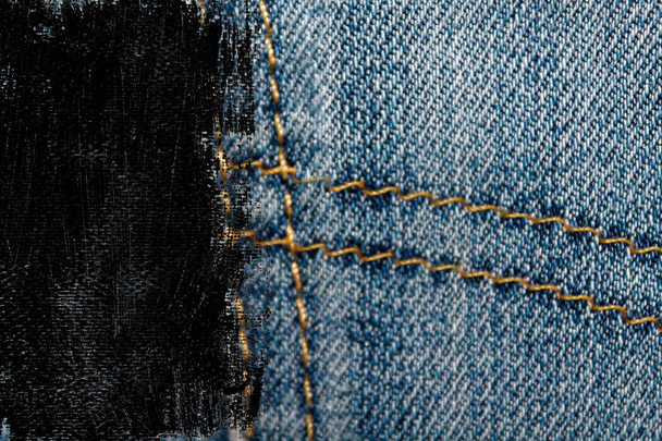 Dirty Grunge Nahaufnahme veralteter Blue Jeans Pocket Jeans Textur, Makrohintergrund für Webseite oder Mobilgeräte - Foto, Bild