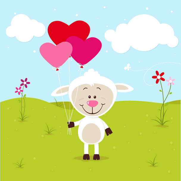 Lovely sheep with balloons - Vector, afbeelding