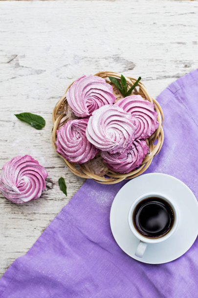 Homemade marshmallow purple. Black currant, blueberry marshmallows. - Photo, Image