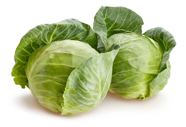 green cabbages isolated on white background, close up - Fotoğraf, Görsel
