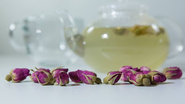 Tea EvaDia Mei Gui Hua Bao, Rose buds close-up. Flower and herbal tea, Mei Gui Hua. This category can also be called herbal infusions, or tisanes. A floral, exotic tea. Wellness and Detox.  - Valokuva, kuva