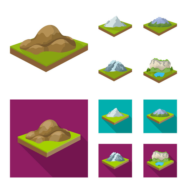Mountains, rocks and landscape. Relief and mountains set collection icons in cartoon,flat style isometric vector symbol stock illustration web. - Vektor, kép