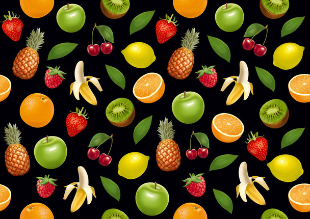 Fruits endless background. Black version - Photo, Image