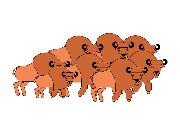 バイソンの群れ。オーロックスの群れ。野生の雄牛。バッファローのベクトル図 - ベクター画像