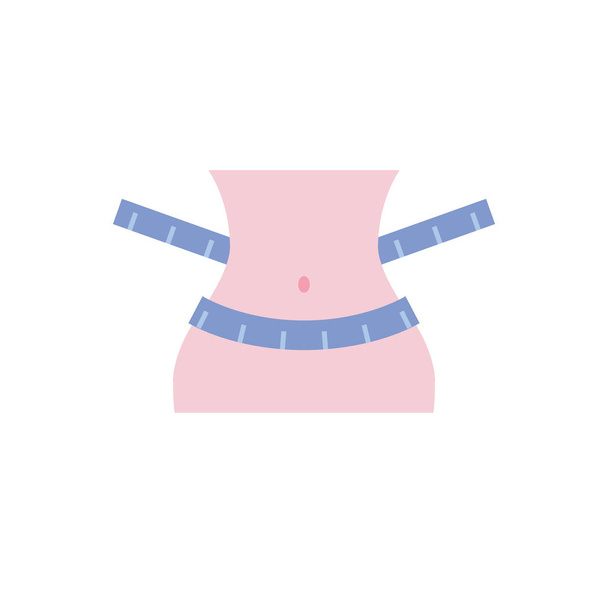 Female body with measure tape. Icon in flat color style. Fashion beauty and healthy lifestyle. Vector illustration. - Vector, Image