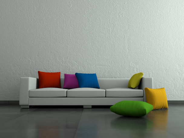 Современный светлый номер с белым диваном
 - Фото, изображение