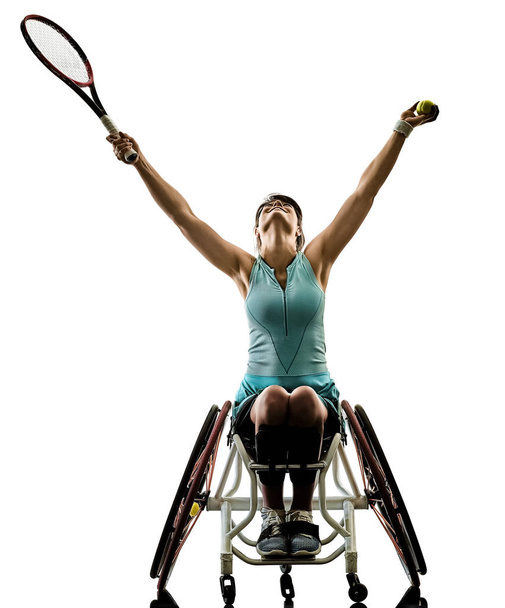 young handicapped tennis player woman welchair sport isolated si - Zdjęcie, obraz