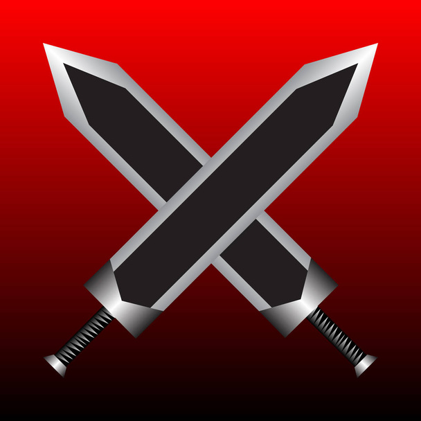 Two Crossed Swords on Red Background. Two-handed sword. Great Sword Logo. Sword of the Berserker. Vector Illustration for Design, Game. - Vector, Image
