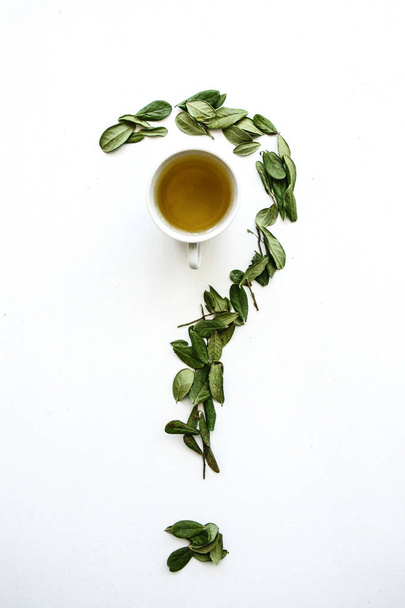 A mug of fragrant and useful herbal tea. A dried herb is lying next to it for cooking - Фото, изображение