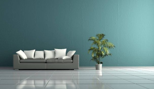 Interior design modern bright room with grey sofa - Photo, Image