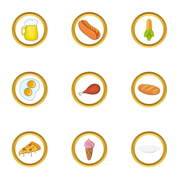 Snacks icons set, cartoon style - Vector, imagen