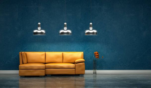 Interior design modern bright room with orange sofa - 写真・画像