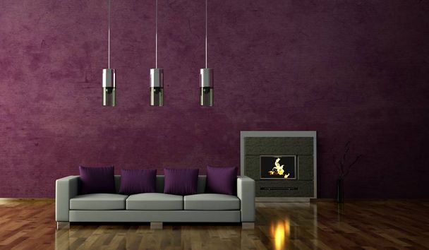 Design de interiores moderno quarto luminoso com sofá
 - Foto, Imagem