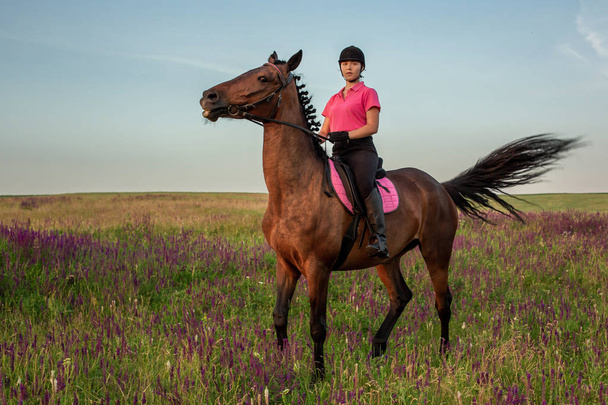 Egységes lovas ló szabadban lovasnő zsoké - Fotó, kép