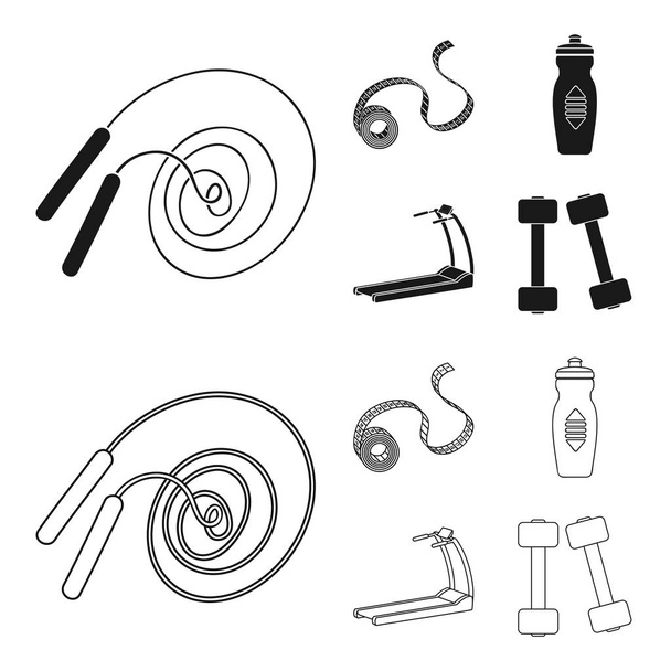 Measuring tape, water bottle, treadmill, dumbbells. Fitnes set collection icons in black,outline style vector symbol stock illustration web. - Vektör, Görsel