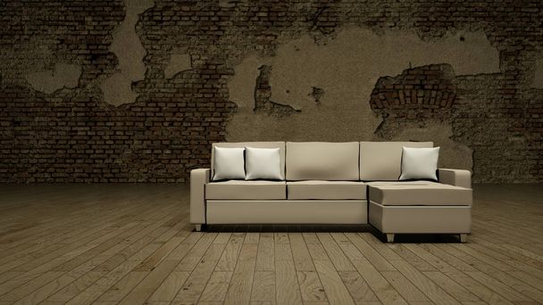 Interior design modern bright room with white sofa - Zdjęcie, obraz