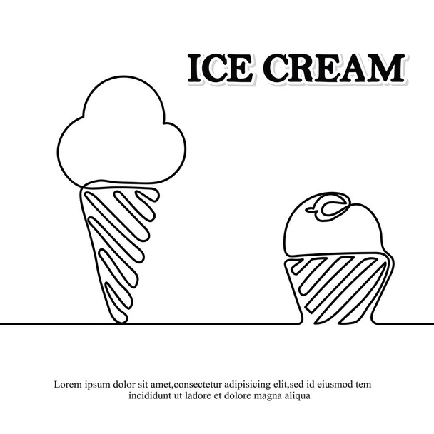 Ice cream is black. Continuous line drawing. Beautiful design for a black background. Vector illustration. - Vektori, kuva