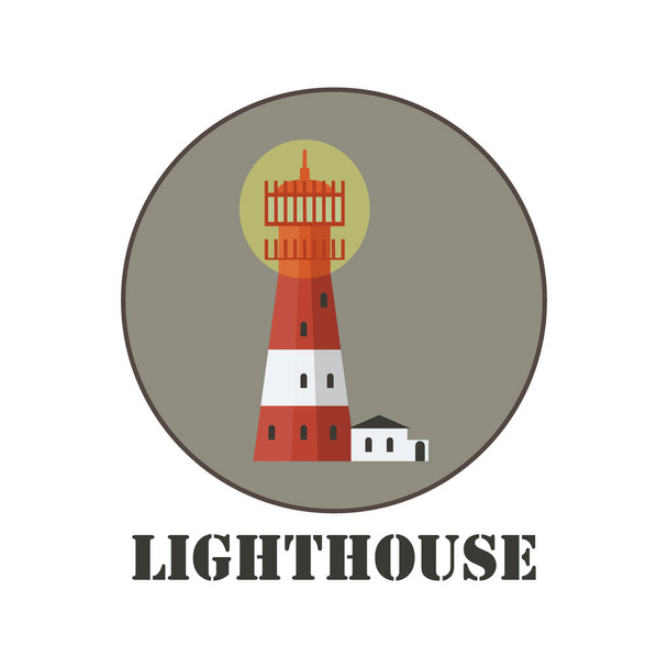 Vector drawn lighthouse on grey circle. Logo design template. - Вектор, зображення